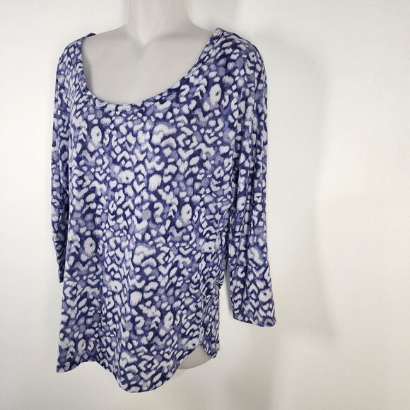 American Eagle Womens Top Size Small Petite Blue White Printed 3/4 Sleeve Hi Low - Picture 5 of 8